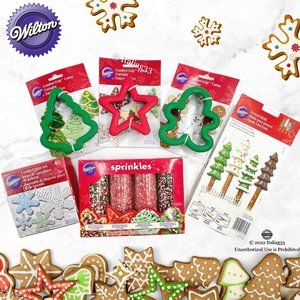 Wilton Christmas Lot! Sprinkles Set, Chocolate Pretzel Mold, & Cookie Cutters!